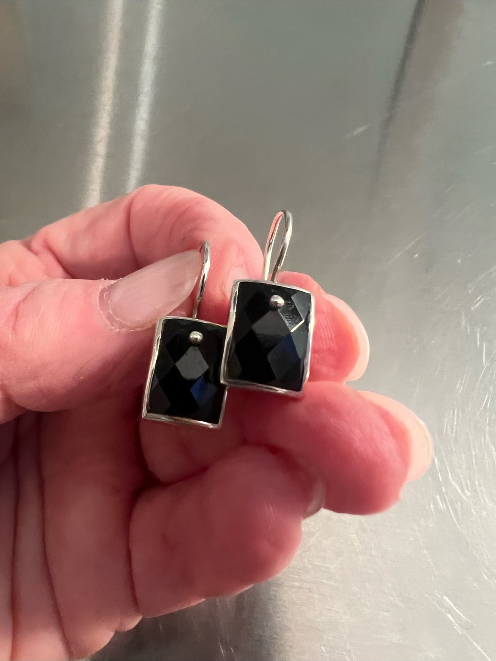 Silpada Sterling Silver Black Faceted Rectangle Drop Earrings